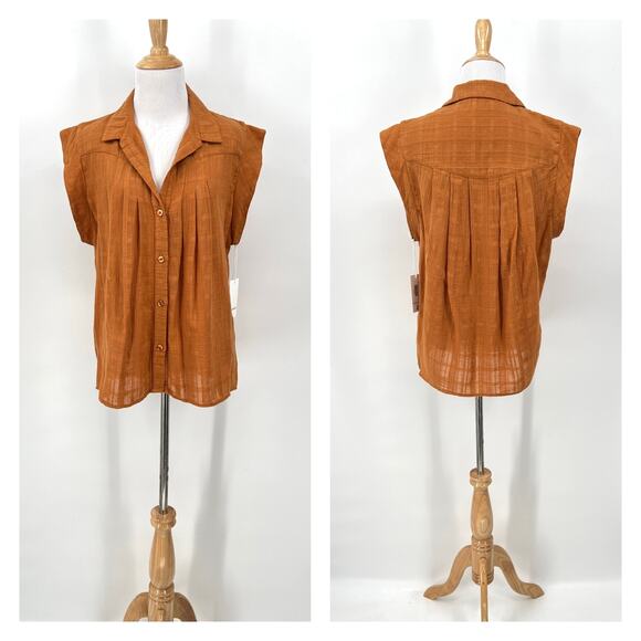 PHAROAH COLLECTION Audrey Band Sleeve Shirt Womens Medium Gossamer Check Cotton - Picture 3 of 14